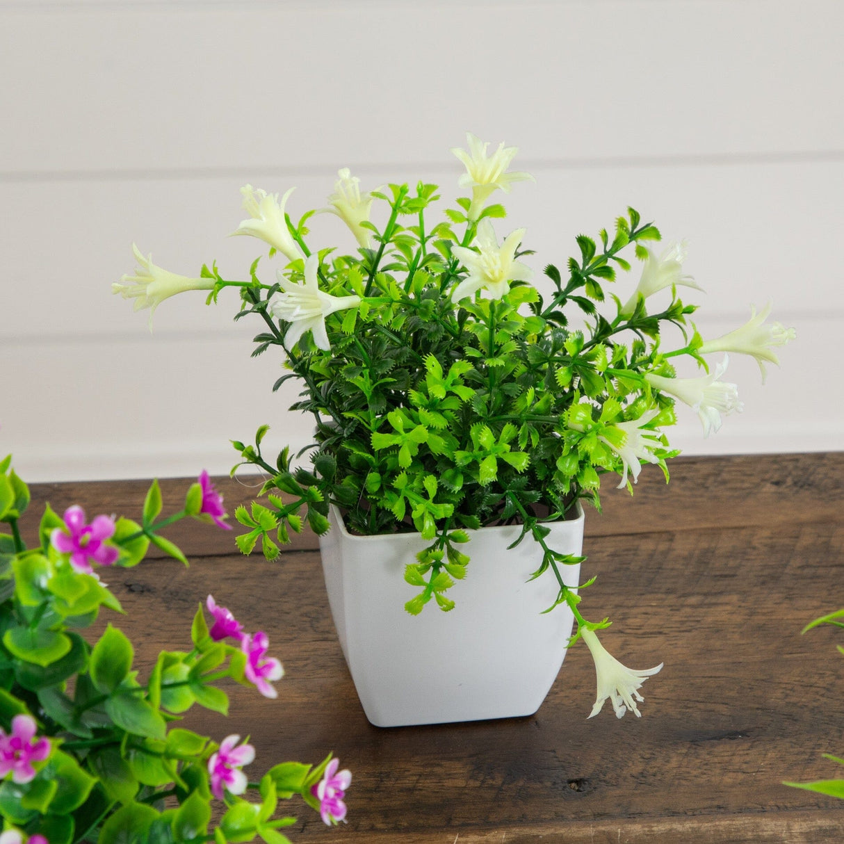 7” Artificial Mini Flowering Potted Plants - Set of 4