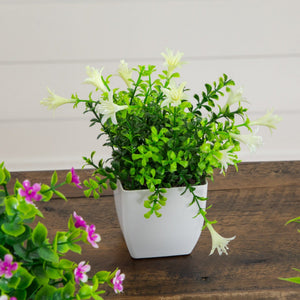 7” Artificial Mini Flowering Potted Plants - Set of 4