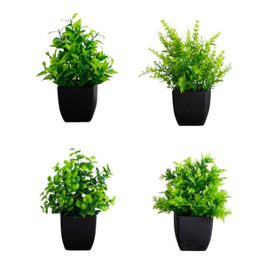 7” Artificial Mixed Topiary Plant in Black Square Pot - Set of 4