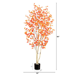 7’ Autumn Birch Artificial Fall Tree