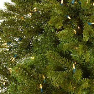 7' Cambridge Spruce Flat Back Artificial Christmas Tree with 500 Warm White (Multifunction) LED Lights and 960 Bendable Branches