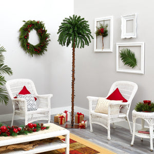 7’ Christmas Palm Artificial Tree with 300 White Warm LED Lights
