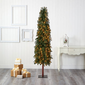 7’ Grand Alpine Artificial Christmas Tree with 400 Clear Lights and 950 Bendable Branches on Natural Trunk