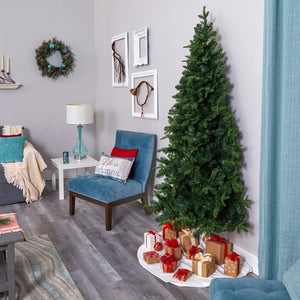 7’ Grand Teton Spruce Flat Back Artificial Christmas Tree with 220 Clear LED Lights and 953 Bendable Branches