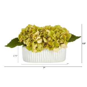 7” Hydrangea Artificial Arrangement in White Vase