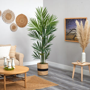 7’ Kentia Artificial Palm in Handmade Natural Cotton Planter