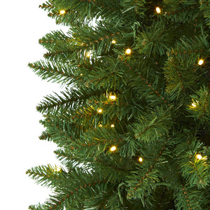 7’ Slim Green Mountain Pine Artificial Christmas Tree with 300 Clear LED Lights