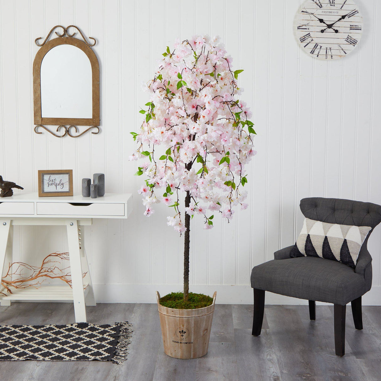 70” Cherry Blossom Artificial Tree in Farmhouse Planter