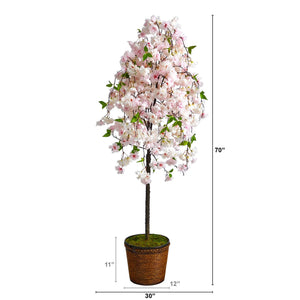 70” Cherry Blossom Artificial Tree in Wicker Planter