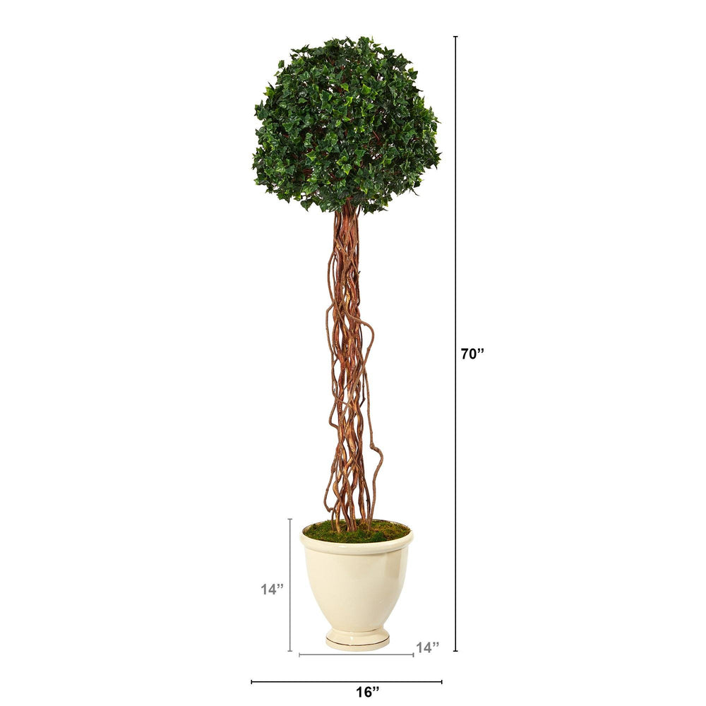 70” English Ivy Single Ball Artificial Topiary Tree in Decorative Urn UV Resistant (Indoor/Outdoor)