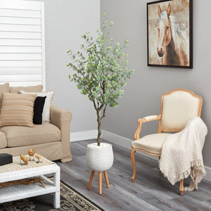 70” Eucalyptus Artificial Tree in White Planter with Stand