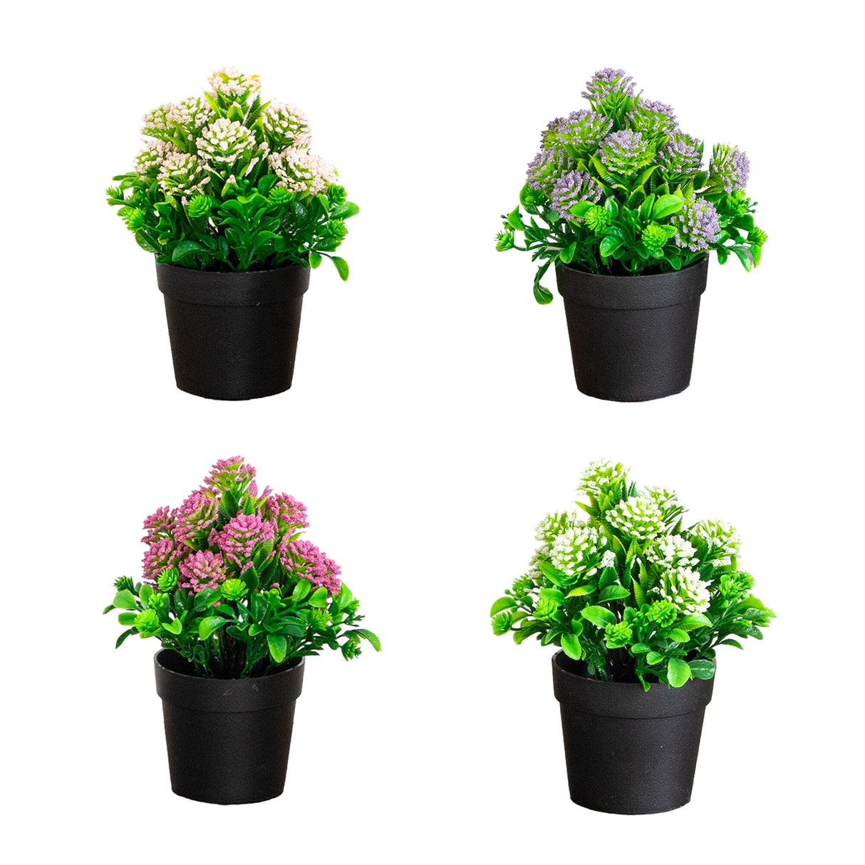 7.5" Artificial Mixed Flowering Plant in Black Pot - Set of 4