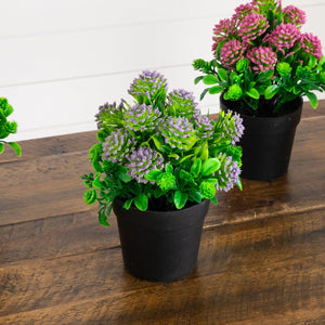 7.5" Artificial Mixed Flowering Plant in Black Pot - Set of 4