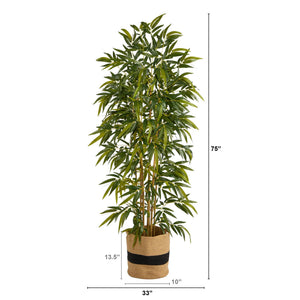75” Bamboo Artificial Tree in Handmade Natural Cotton Planter