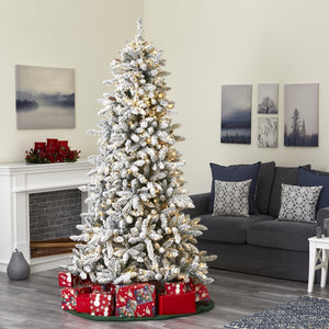 7.5’ Flocked Livingston Fir Artificial Christmas Tree with Pine Cones and 500 Warm LED Lights