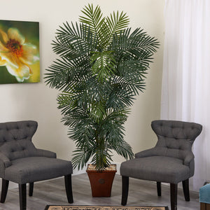 75” Golden Cane Artificial Palm Tree in Brown Planter