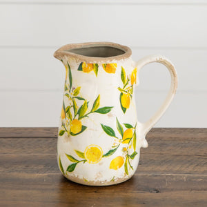 7.5” Lemon Print Ceramic Rustic Jug Vase