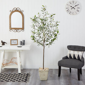 75” Olive Artificial Tree in Country White Planter
