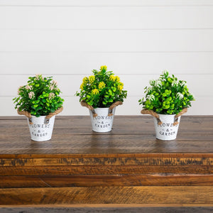 8” Artificial Blooming Plant in Rustic Flowers & Garden Planter -Set of 3