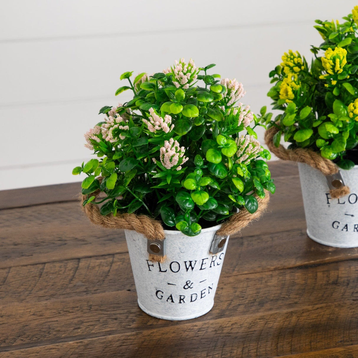 8” Artificial Blooming Plant in Rustic Flowers & Garden Planter -Set of 3