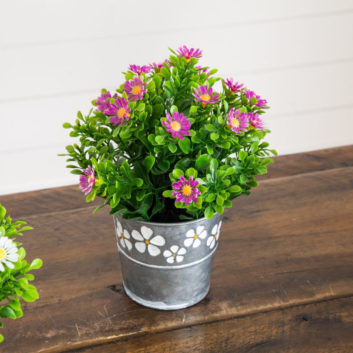 8” Artificial Daisy Plant in Decorative Daisy Tin Planter -Set of 3