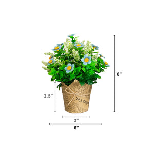 8" Artificial Daisy Plant in Newspaper Wrapped Planter -Set of 3