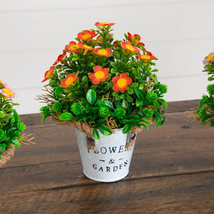 8” Artificial Daisy Plant in Rustic Flowers & Garden Planter -Set of 3