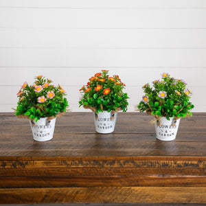 8” Artificial Daisy Plant in Rustic Flowers & Garden Planter -Set of 3