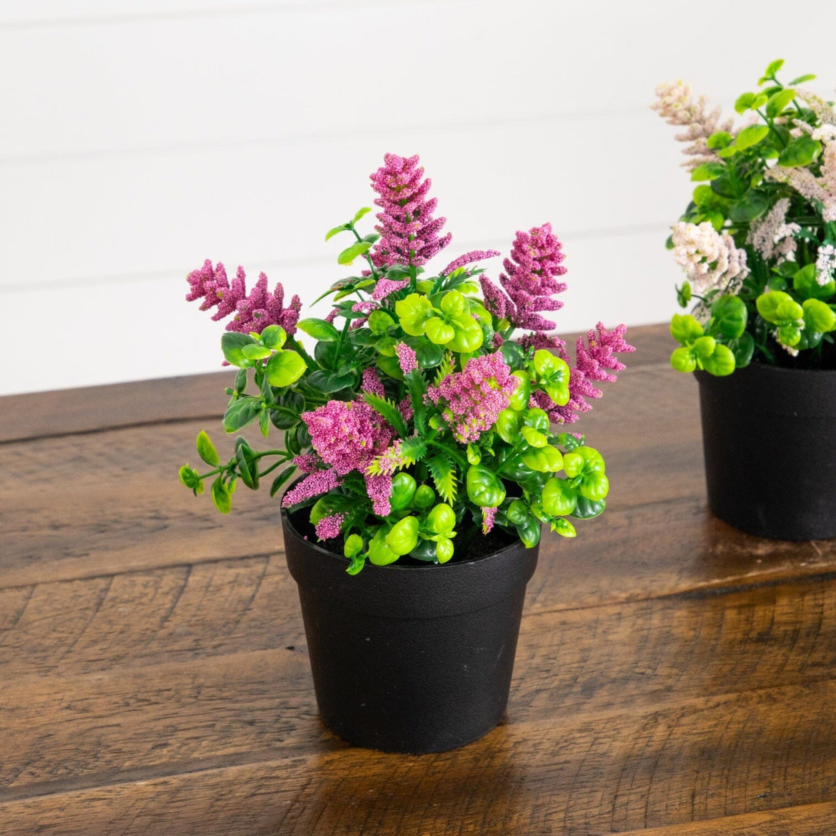8" Artificial Flowering Arrangement in Black Pot - Set of 3