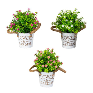 8” Artificial Flowering Mini Daisy Plant in Rustic Flowers & Garden Planter -Set of 3