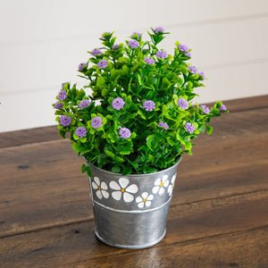 8” Artificial Flowering Plant in Decorative Daisy Tin Planter -Set of 3
