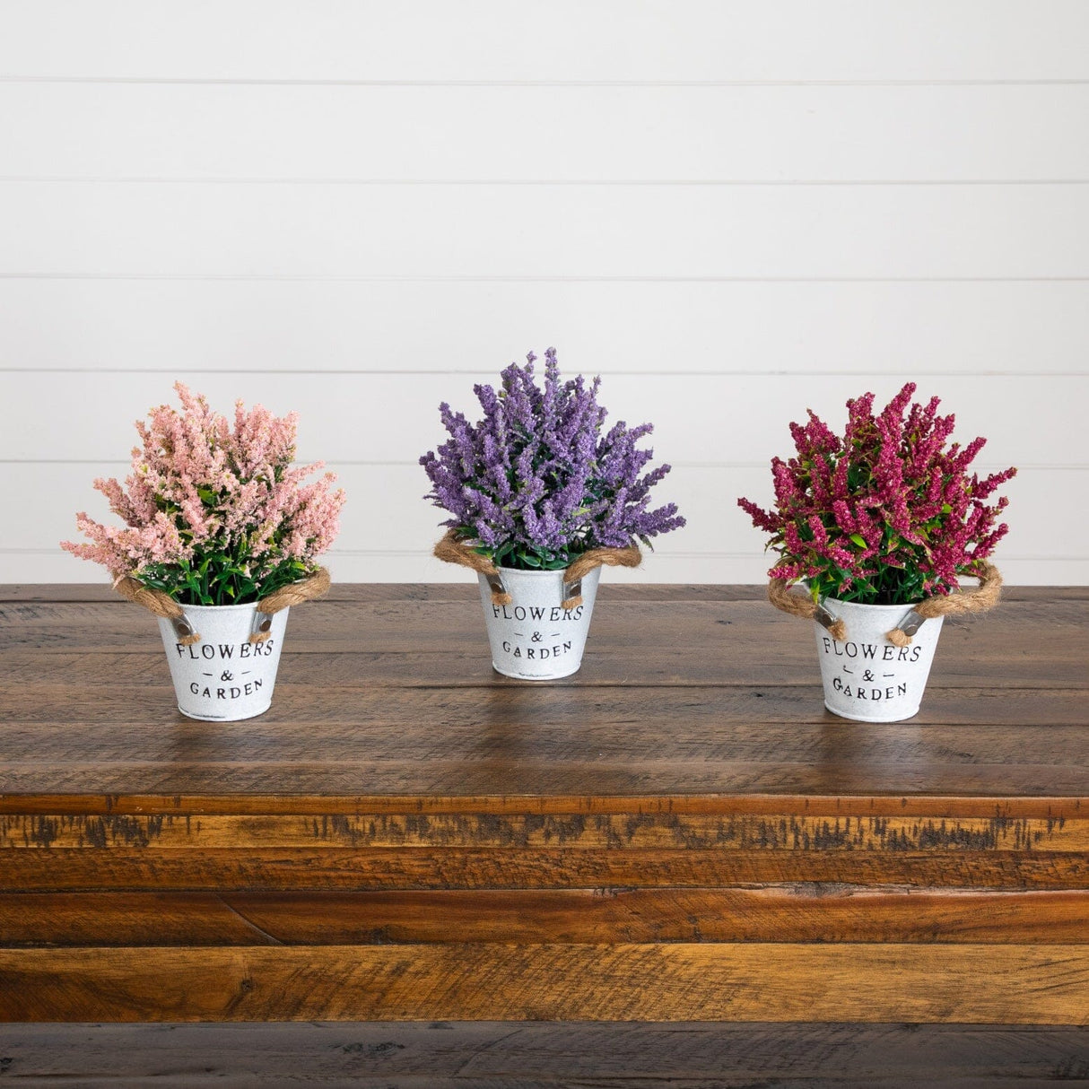8” Artificial Lavender Plant in Rustic Flowers & Garden Planter -Set of 3