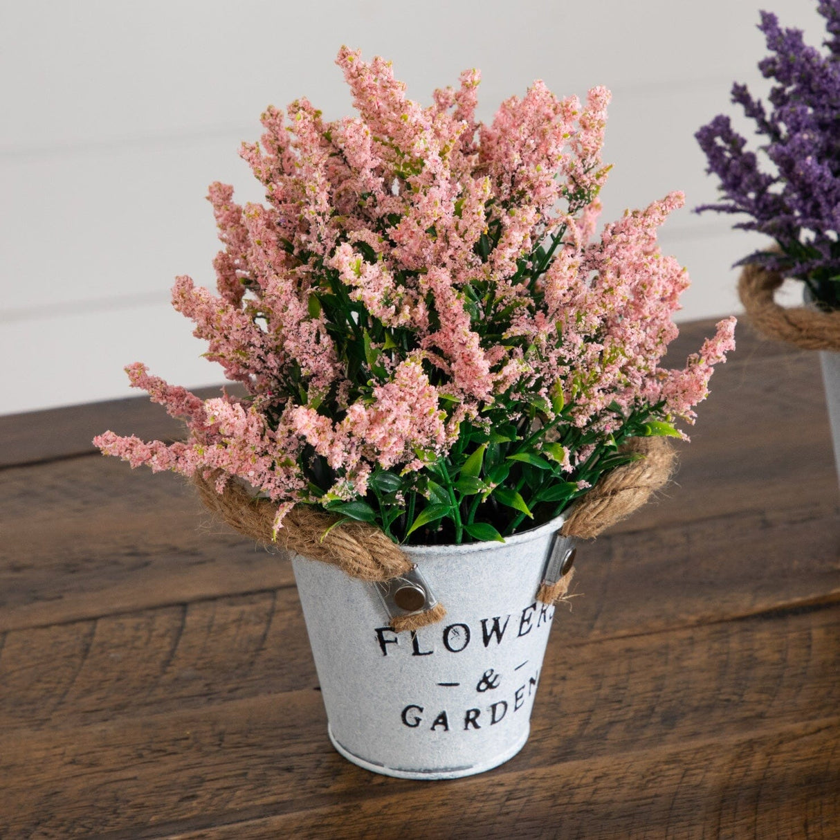 8” Artificial Lavender Plant in Rustic Flowers & Garden Planter -Set of 3