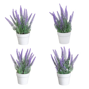 8” Artificial Lavender Plant in White Pot - Set of 4