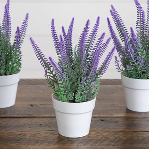 8” Artificial Lavender Plant in White Pot - Set of 4
