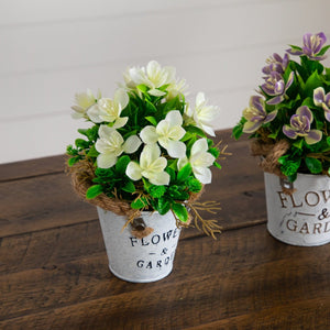 8” Artificial Lush Flowering Plant in Rustic Flowers & Garden Planter -Set of 3