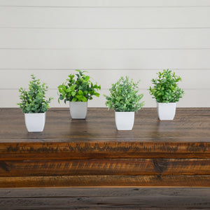 8” Artificial Mini Potted Plants - Set of 4