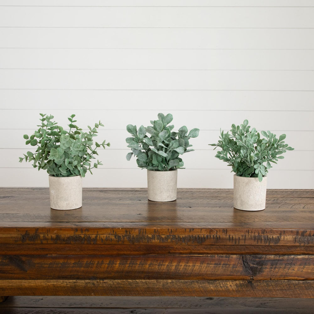 8" Artificial Mixed Eucalyptus Plant in Decorative Planter - Set of 3
