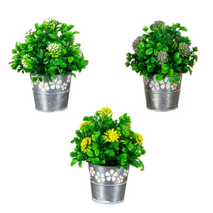 8" Artificial Mixed Flowering Plant in Decorative Daisy Tin Planter -Set of 3