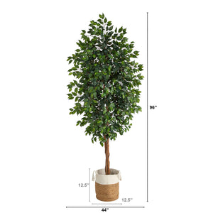 8’ Ficus Artificial Tree with Handmade Natural Jute and Cotton Planter