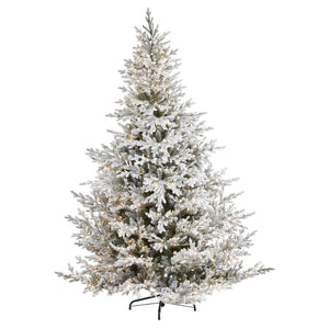 8’ Flocked Fraser Fir Artificial Christmas Tree with 800 Warm White Lights and 4892 Bendable Branches