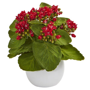 8” Kalanchoe Artificial Plant in White Vase (Set of 3)