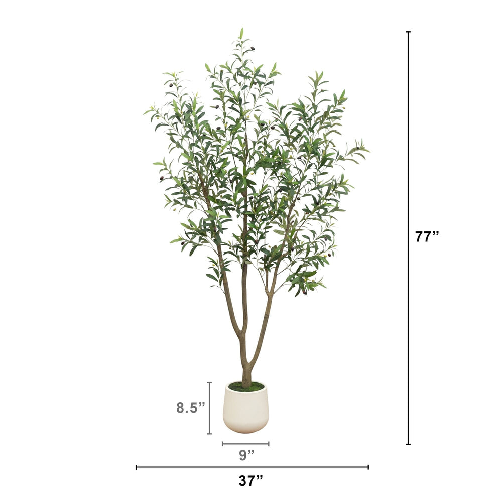 7' Artificial Olive Tree in White Decorative Planter