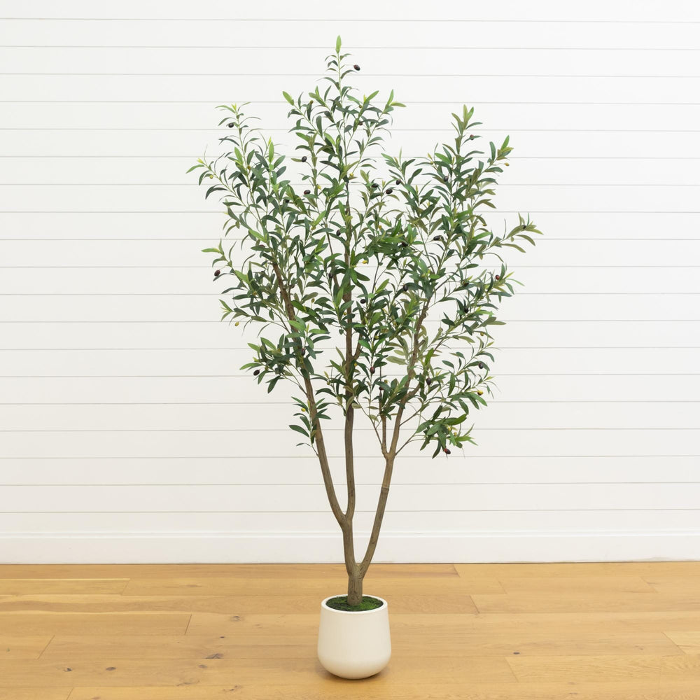 7' Artificial Olive Tree in White Decorative Planter