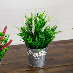 9” Artificial Lavender Plant in Decorative Daisy Tin Planter -Set of 3