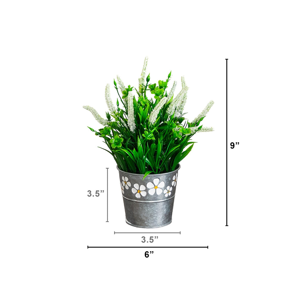 9” Artificial Lavender Plant in Decorative Daisy Tin Planter -Set of 3