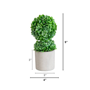 9" Artificial Mini Boxwood Ball Topiary in Cement Planter - Set of 3