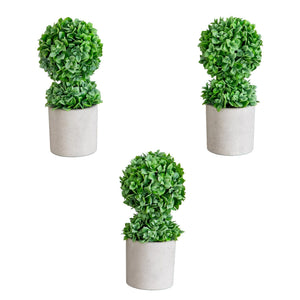 9" Artificial Mini Boxwood Ball Topiary in Cement Planter - Set of 3