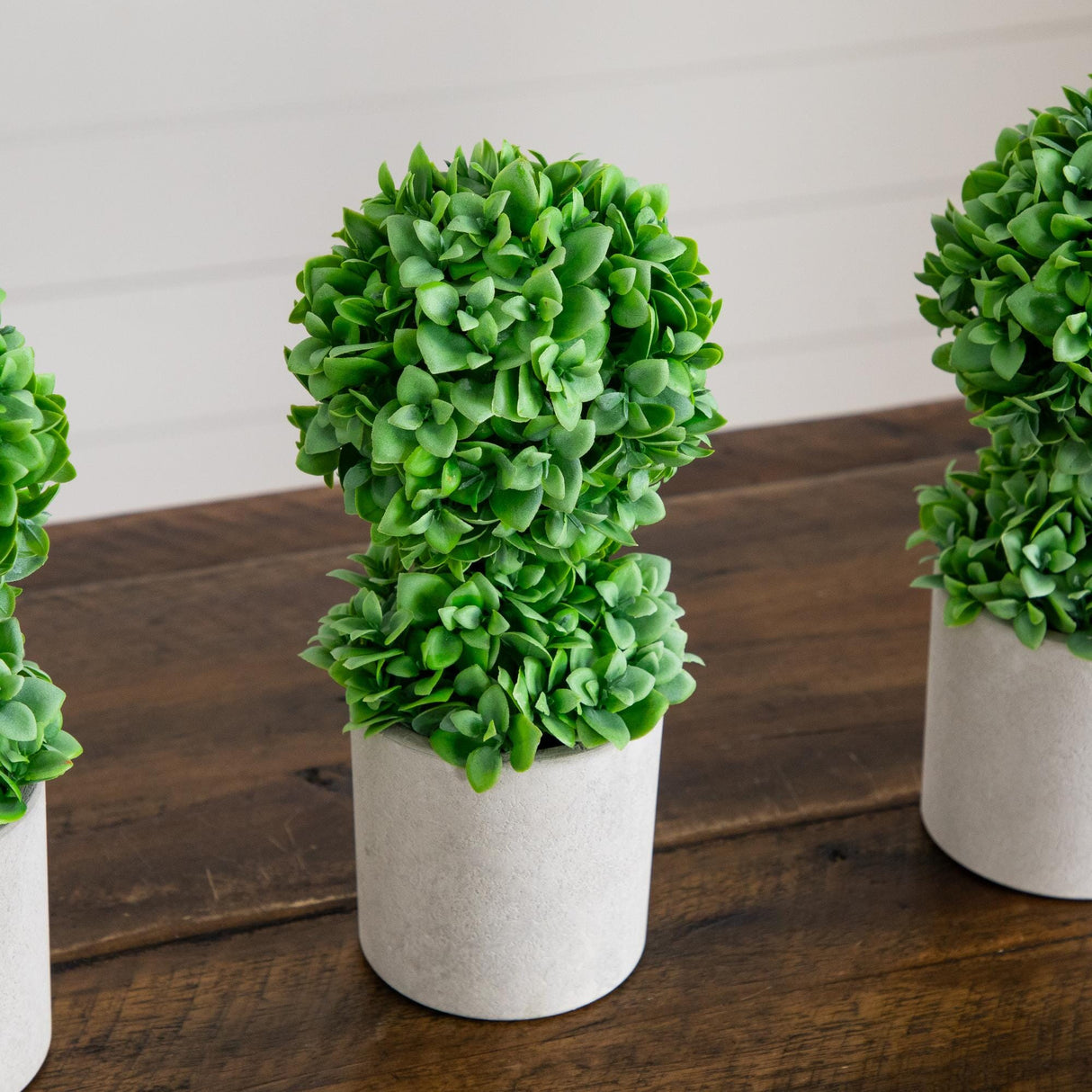 9" Artificial Mini Boxwood Ball Topiary in Cement Planter - Set of 3