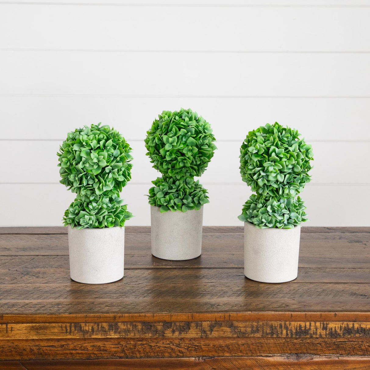 9" Artificial Mini Boxwood Ball Topiary in Cement Planter - Set of 3